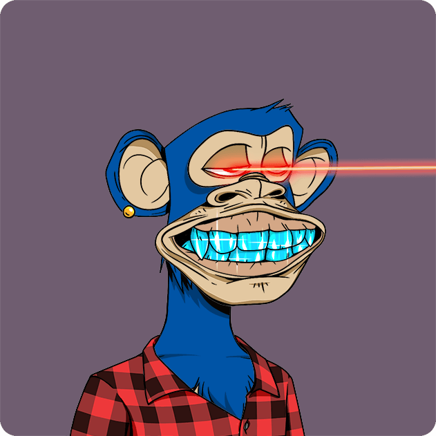 Bored Ape 6805, blue fur, laser eyes and a diamond grill
